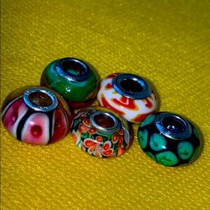 5 Murano Art glass silver beads lot 925 Pugster LN